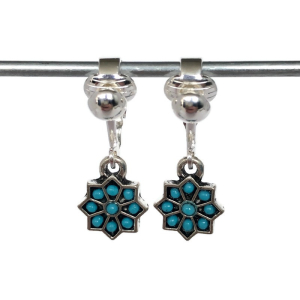 Clipoorbellen boho-chic, minibloem turquoise, hangoorbellen